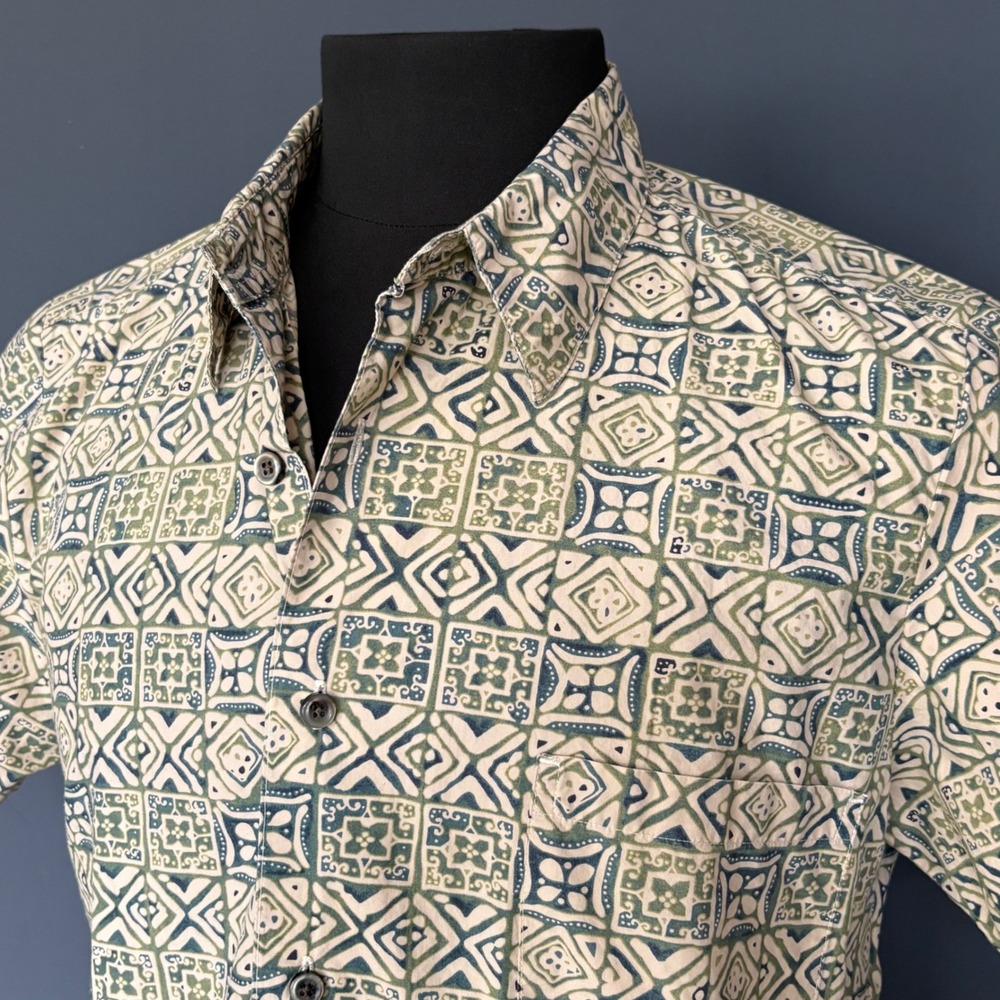 Cooke Street Honolulu Geometric Tribal Shirt | Mens L | Green Navy